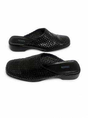 Nicole Black Woven Slip-On Mules with Low Heel